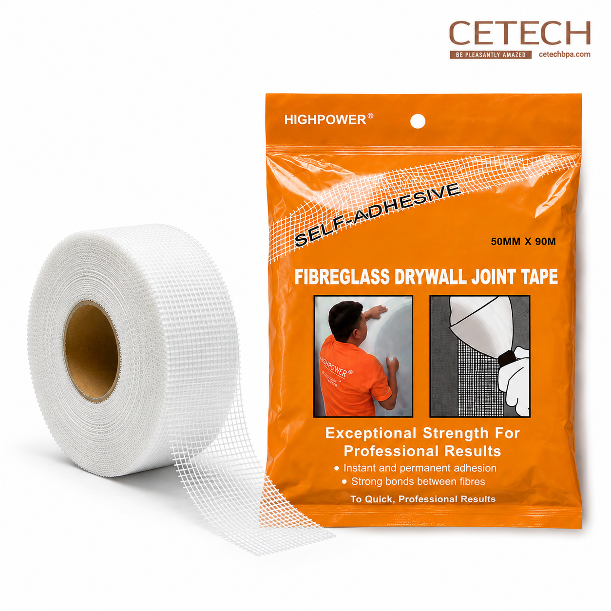 50mm x 90m Highpower Fiberglass dry wall tape 50mm×90mm Highpower Self - Adhesive Joint Tape / Fiberglass Mesh Tape White - Image 1