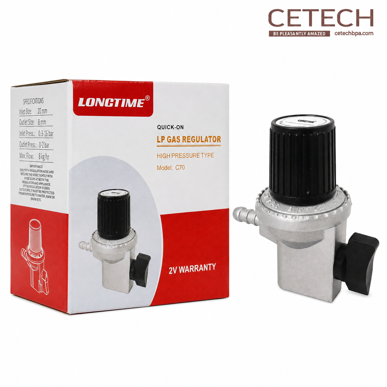 High pressure Gas regulator LONGTIME LP HIGH PRESSURE GAS REGULATOR QUICK-ON (C70) – High Pressure LPG Gas Regulator for Controlled Gas Flow - Image 1